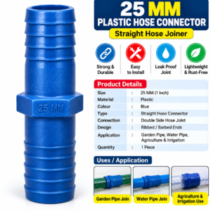 25 MM Plastic Hose Connector – Blue | Straight Hose Joiner